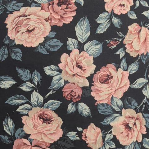 Coventry Collection Hoffman California Fabrics - Black Fabric / Pink, Burgundy, Green Tossed Rose Print