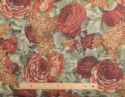 Coventry Collection Hoffman California Fabrics - Tan Fabric / Red, Gold, Green Packed Flower Print