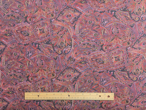 Wood Blocks Hoffman California Fabrics - Purple, Burgundy, Pink, Black Packed Paisley Print Fabric