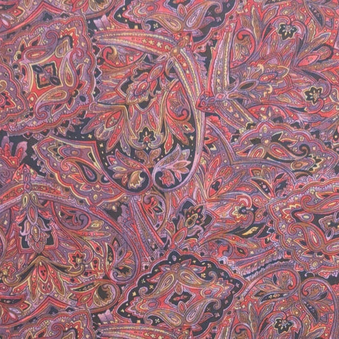 Wood Blocks Hoffman California Fabrics - Purple, Burgundy, Pink, Black Packed Paisley Print Fabric