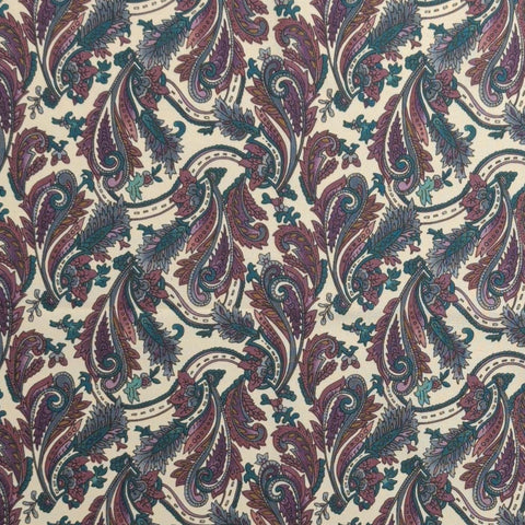 Wood Block Prints Hoffman International Fabrics - White Fabric / Teal, Burgundy Packed Paisley Print