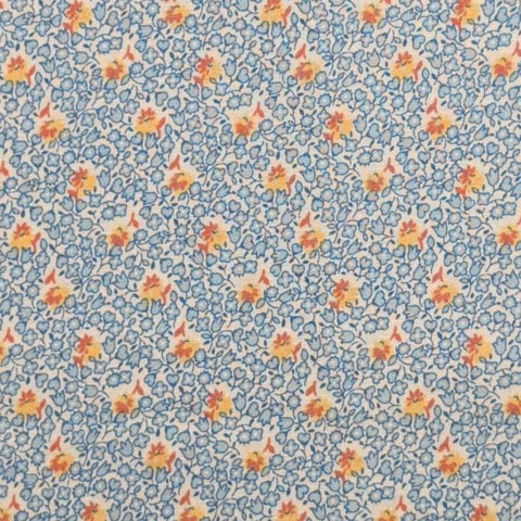 Aunt Grace Sweeties by Judie Rothermel for Marcus Brothers Textiles - White Fabric / Blue, Yellow, Orange Packed Flower Print