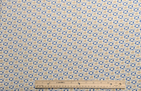 Aunt Grace by Judie Rothermel for Marcus Brothers Textiles -  White Fabric / Blue, Gold Dot and Packed Flower Print