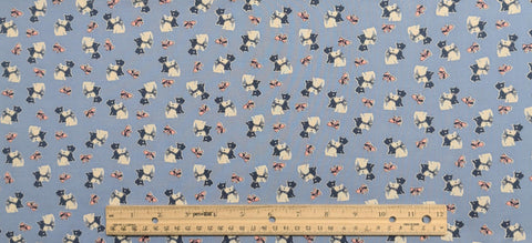 Marcus Brothers Textiles - Light Blue Fabric / Blue, White Scottie Dog Print / Pink Bow