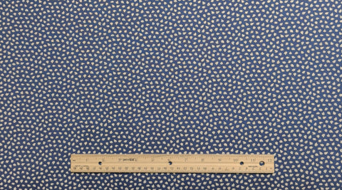 Indigo Fabric / White Tossed Leaf Print - Selvage to Selvage Print