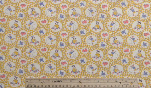 Judie Rothermel for Marcus Brothers Textiles - White Fabric / Yellow Leaf, Vintage Children at Play Badges