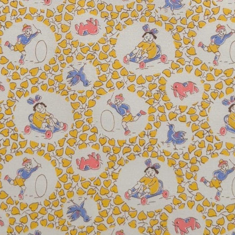 Judie Rothermel for Marcus Brothers Textiles - White Fabric / Yellow Leaf, Vintage Children at Play Badges