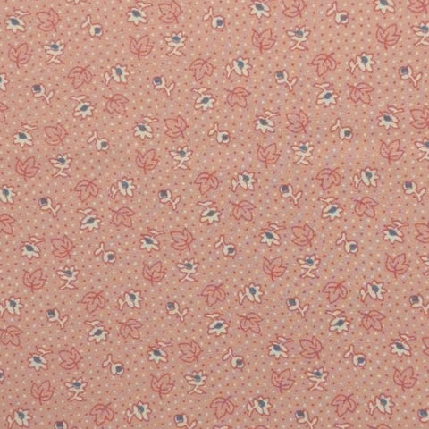 Judie Rothermel for Marcus Brothers Textiles - Pink Fabric with White, Dark Pink Micro Dot Background / White, Blue Tossed Flower Print
