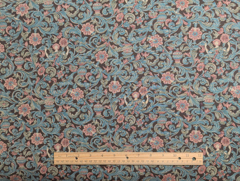 Jinny Beyer for RJR Fashion Fabrics - Brown Fabric / Teal, Rose, Cream Packed Paisley, Flower, Face Print