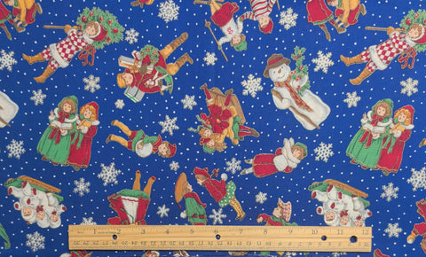 VIP Cranston Print Works Cynthia Hart - Blue Fabric / Tossed Victorian Christmas Print