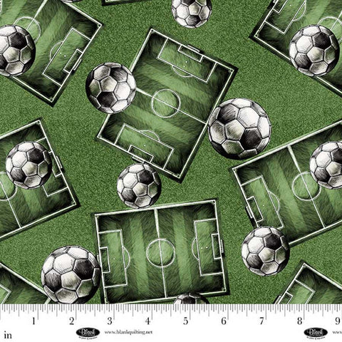 Goalbound by Urban Essence Designs Blank Quilting - Soccer Fields and Balls Green 4751-66