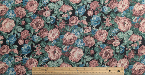 Hoffman California Fabrics - Black Fabric / Blue, Green, Dusty Rose Packed Flower Print