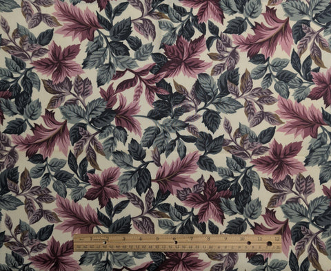 Coventry Collection Hoffman California Fabrics - White Fabric / Burgundy, Pink, Green, Dusty Purple Packed Leaf Print