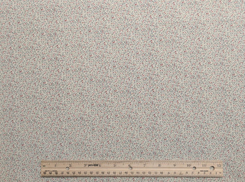 White Fabric / Red Flower, Dark Green Vine Print - Selvage to Selvage Print