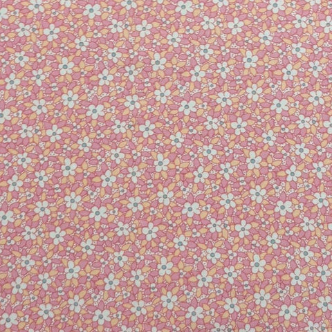 Trip Around the World MSU Museum Collection RJR Fashion Fabrics - White Fabric / Pink, Yellow, White, Turquoise Packed Flower Print