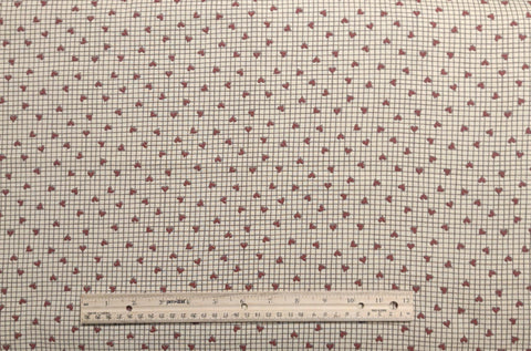 Heart Collection - Tan Fabric with Brown Mesh Print / Tossed Red Heart