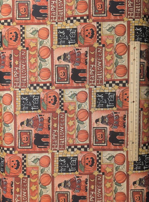 ALSPOOKY Trick or Treat Pumpkins by Alma Lynne for Hi-Fashion Fabrics 1996 - Halloween Block Print Fabric