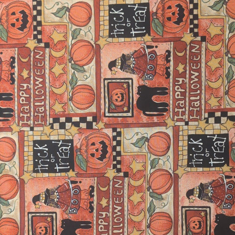 ALSPOOKY Trick or Treat Pumpkins by Alma Lynne for Hi-Fashion Fabrics 1996 - Halloween Block Print Fabric