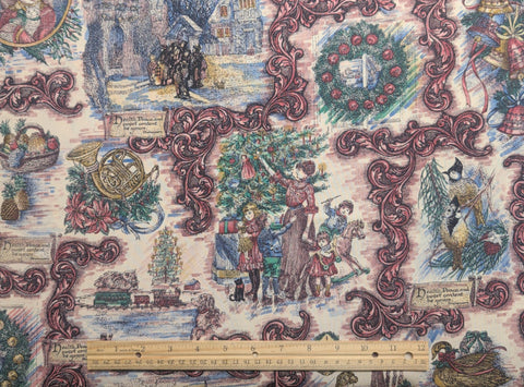 Shades of the Season Jinny Beyer for RJR Fashion Fabrics - White Fabric / Burgundy, Green, Blue Victorian Christmas Vignette