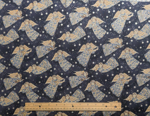 Holiday by Hoffman International Fabrics - Indigo Tonal Fabric / Light Blue, Tan Tossed Angel Print / Silver Foil Star, Dot, Accent