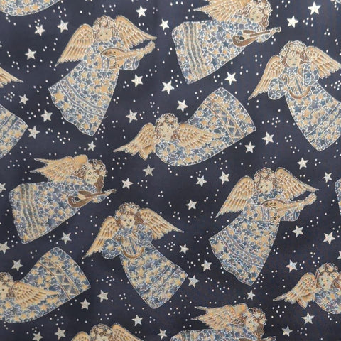 Holiday by Hoffman International Fabrics - Indigo Tonal Fabric / Light Blue, Tan Tossed Angel Print / Silver Foil Star, Dot, Accent