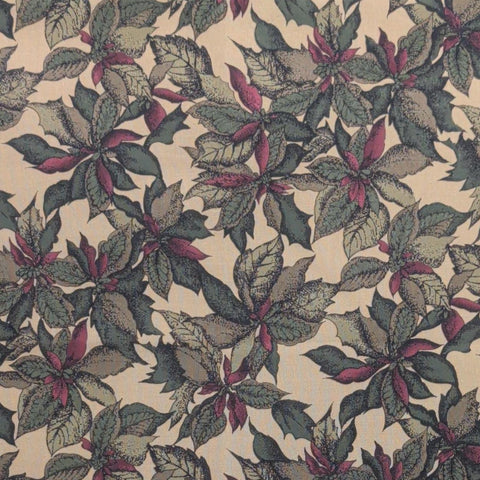 Woodland Winter by Hoffman California Fabrics - Tan Fabric / Green, Red, Tan Packed Poinsettia Print