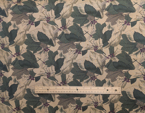 Hoffman California Fabrics - Tan Fabric / Green, Plum Leaf and Berry Print