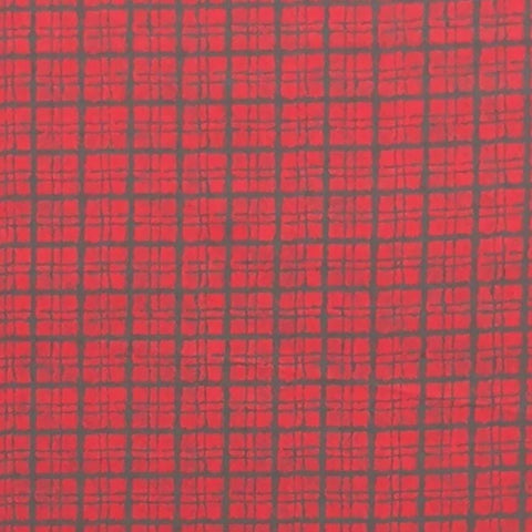 Red Fabric / Green Windowpane Plaid Print - Selvage to Selvage Print