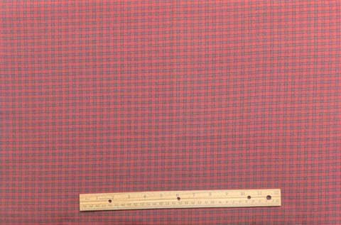 Brick Red Fabric / Black, Blue Plaid Print - Selvage to Selvage Print
