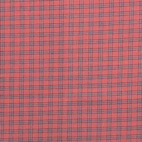 Brick Red Fabric / Black, Blue Plaid Print - Selvage to Selvage Print