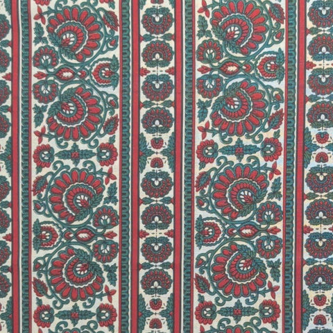 Jinny Beyer for Mr RJR Fashion Fabrics - White Fabric / Red, Green Paisley, Flower Border Stripe