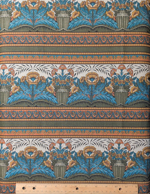 Jinny Beyer for RJR Fashion Fabrics - White, Olive, Teal, Burnt Orange Border Stripe Fabric