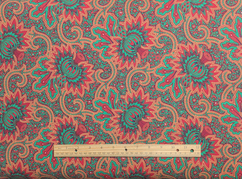 Alsace by Jinny Beyer for RJR Fashion Fabrics - Red Fabric / Green, Tan Flower Print