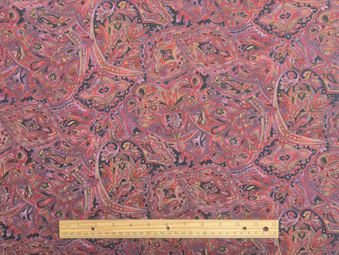 Wood Blocks Hoffman International Fabrics - Black, Purple, Gold, Red, Packed Paisley Print Fabric
