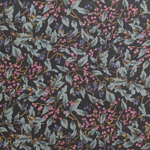 Hoffman California Fabrics - Black Fabric / Purple, Burgundy, Green Packed Vine and Berry Print