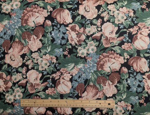Coventry Collection Hoffman California Fabrics - Black Fabric / Pink, Brown, Green Packed Flower Print