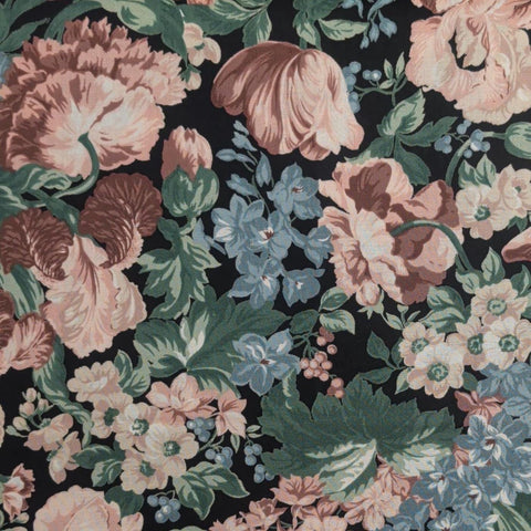 Coventry Collection Hoffman California Fabrics - Black Fabric / Pink, Brown, Green Packed Flower Print
