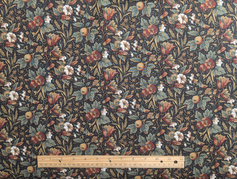 Camelot Hoffman International Fabrics - Black Fabric / White, Red, Gold, Green Packed Flower Print