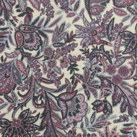 Canterbury Manor Hoffman International Fabrics - White Fabric / Burgundy, Purple, Gray, Green Mosaic Flower, Vine Print