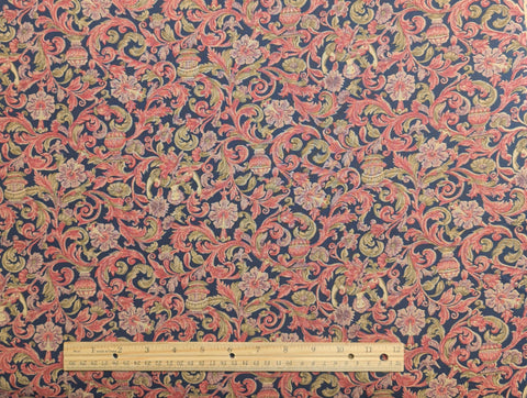 Jinny Beyer for Mr RJR Fashion Fabrics - Navy Fabric / Dark Rose, Antique Gold, Cream Packed Paisley, Flower, Face Print