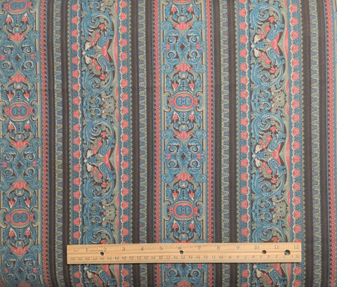 Jinny Beyer for RJR Fashion Fabrics - Teal, Brown, Rose, Cream Border Stripe Fabric