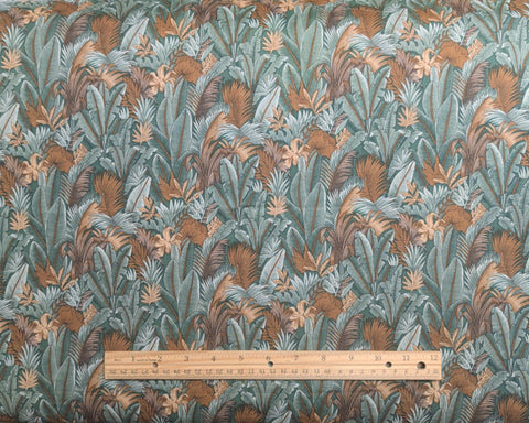 Hoffman International Fabrics - Green, White, Brown Packed Leaf Print Fabric