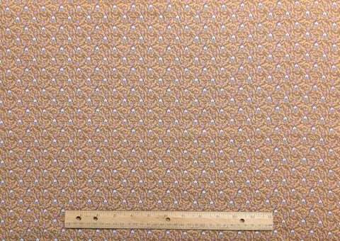 Lowell Collection New England Quilt Museum RJR Fashion Fabrics - Golden Brown Fabric / Gold, Green, Pink Flower and Leaf Print