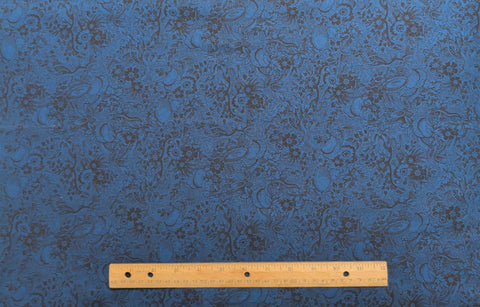 Edgemore Collection Jinny Beyer for RJR Fashion Fabrics - Cadet Blue Fabric / Black Lace, Musical Instrument, Flower Print