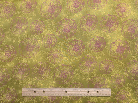 Couleur Vie 7271-66 by Brenda Pinnick for Henry Glass & Co - Green Fabric / Yellow, Magenta Flower Print