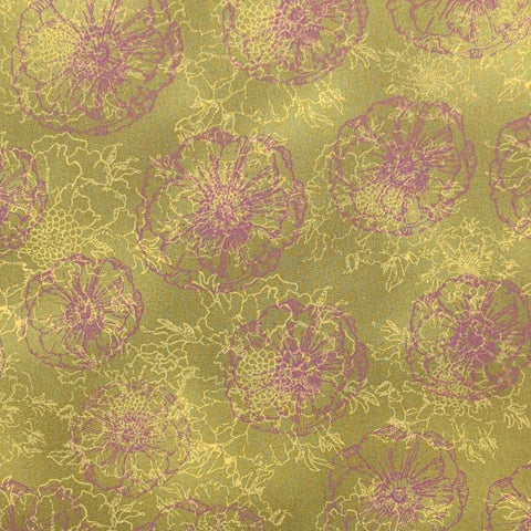 Couleur Vie 7271-66 by Brenda Pinnick for Henry Glass & Co - Green Fabric / Yellow, Magenta Flower Print