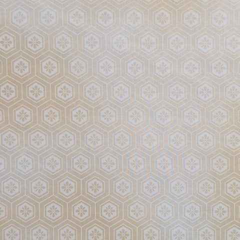 Nara Gardens G9028-33 Hoffman California International Fabrics - Golden Tan, Cream Tonal Fabric / White Hexagon and Flower Print
