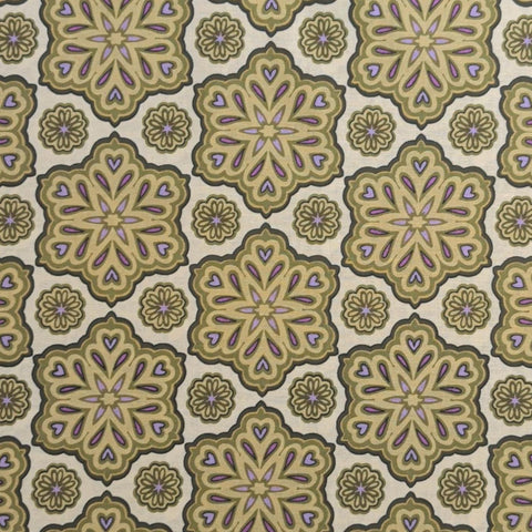 Zu Zu's Cuddles 4410-44 Benartex - Pale Yellow Fabric / Chartreuse, Purple, Lavender Medallion Print