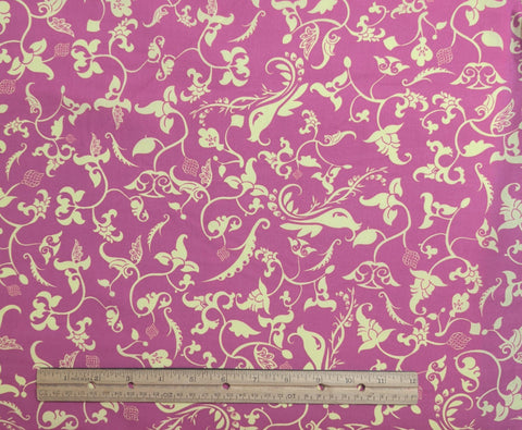 Ahambra II Collection AH-424 by Art Gallery Fabrics - Bright Pink Fabric / Yellow Flower and Bird, Vine Print