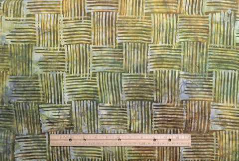 Elements II Collection 01943-BATIKS Woven Mat Brown/Gold/MU by Benartex - Brown and Green Woven Pattern Batik Fabric